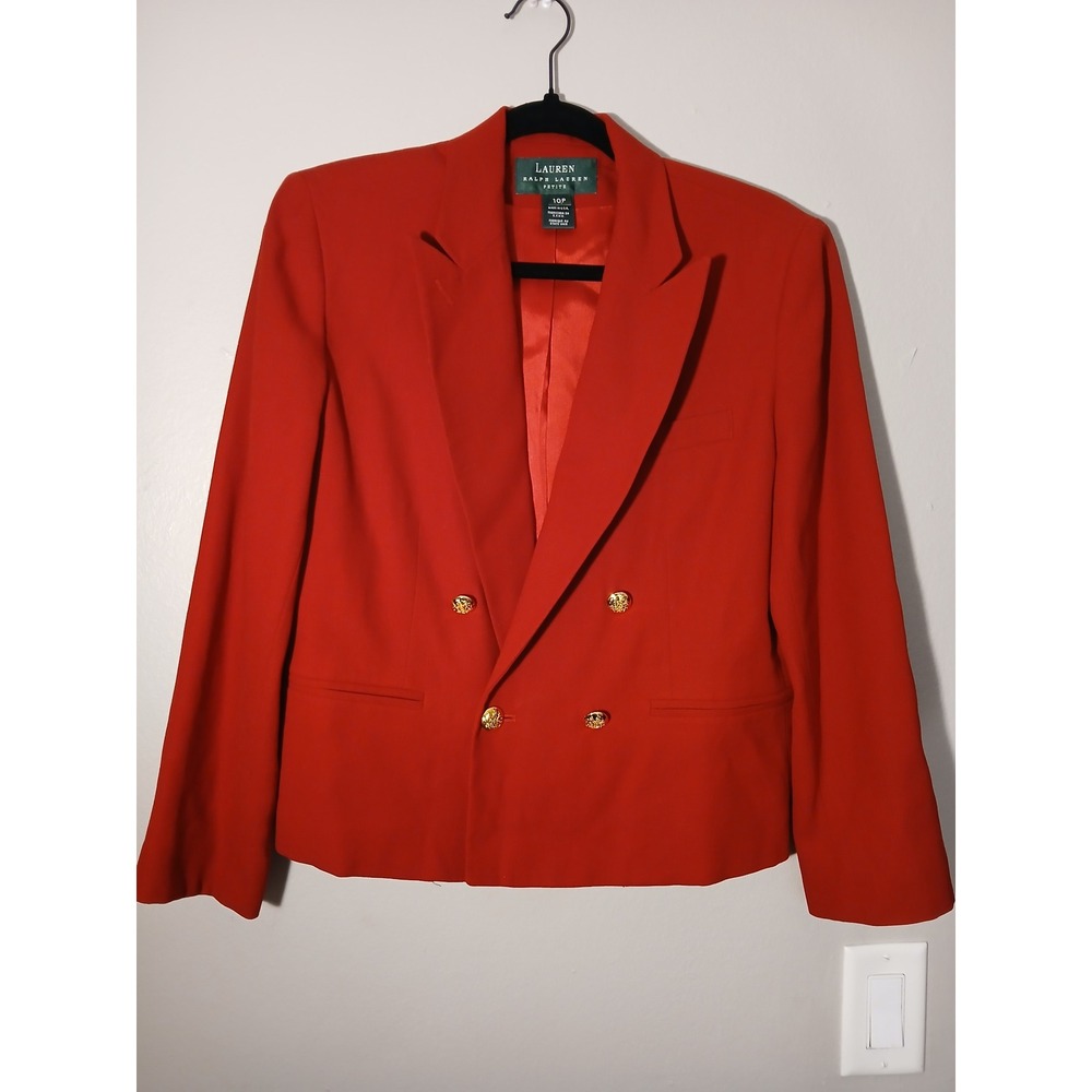 Lauren Ralph Lauren Petite Red‎ Double Breasted Blazer Gold Buttons Women